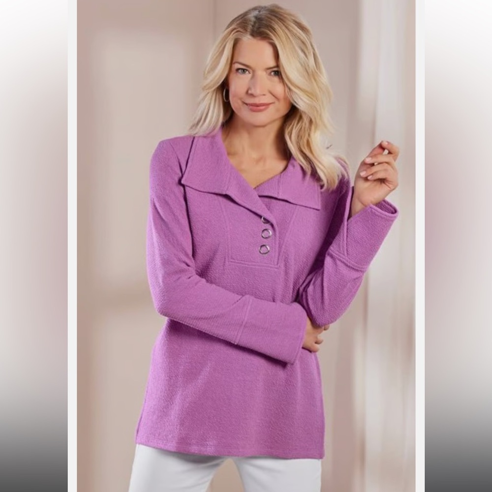 Soft Surroundings Carlile Orchid Purple Collared Blouse - Picture 8 of 8